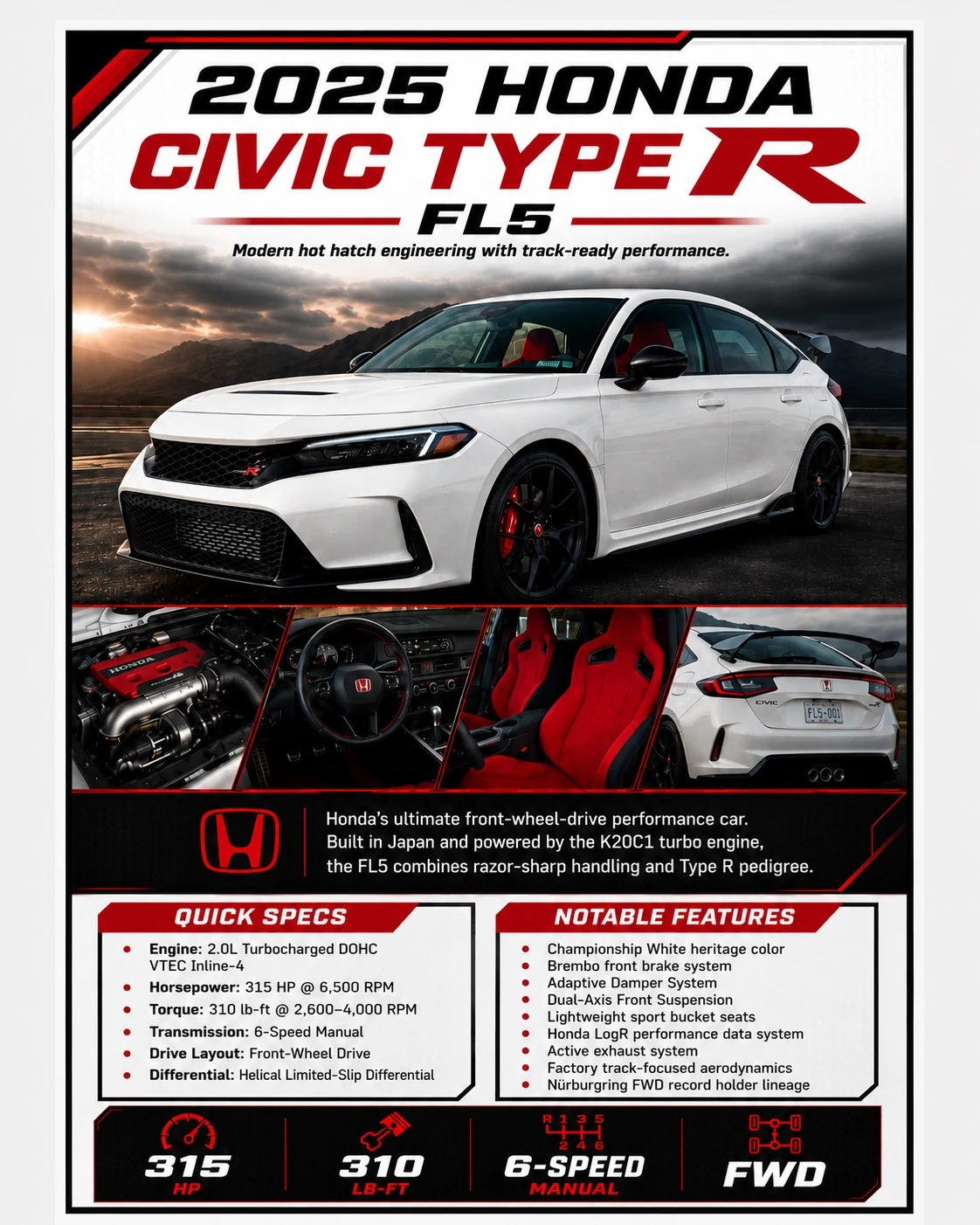 Finished custom car show display board for Joe from Long Island's 2025 Honda Civic Type R FL5